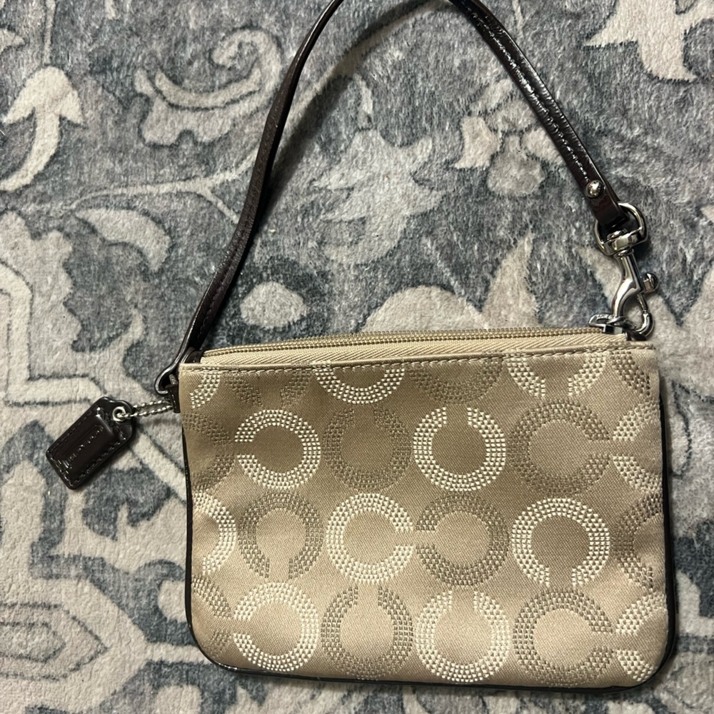 Coach Beige and Brown Signature Wristlet